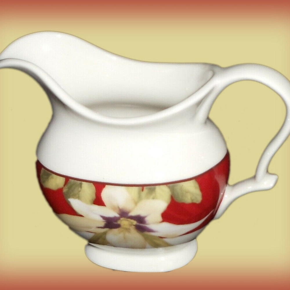 222 Fifth Belize Creamer ~ Floral Off White ~Small Pitcher ~ Hummingbird~ Unused